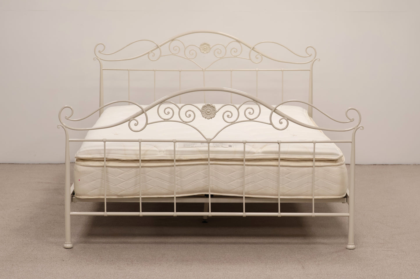 King Size Ivory Bed with Mattress by Sealy