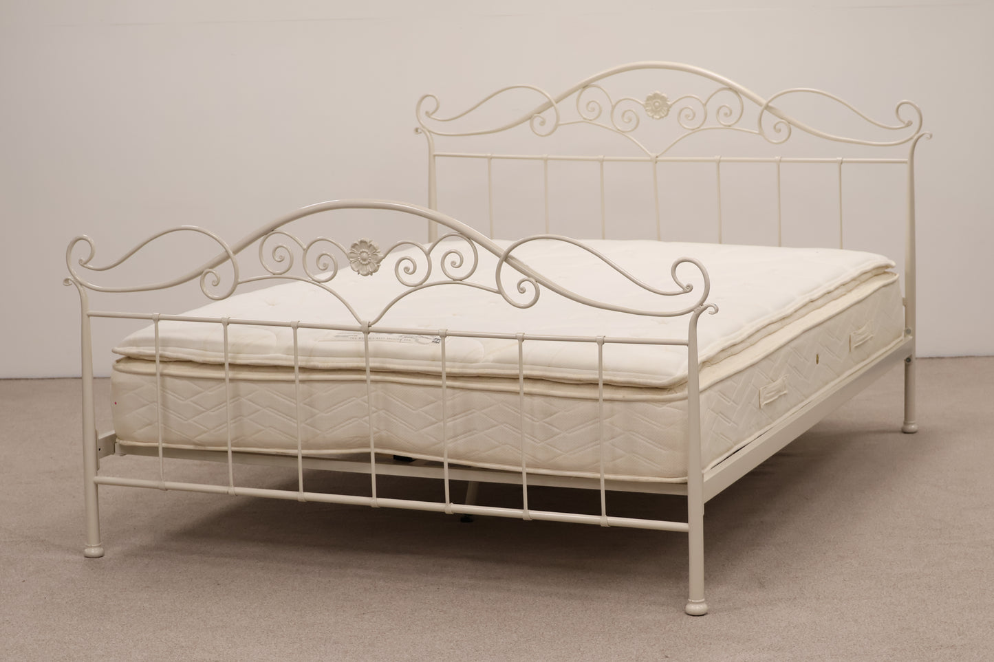 King Size Ivory Bed with Mattress by Sealy