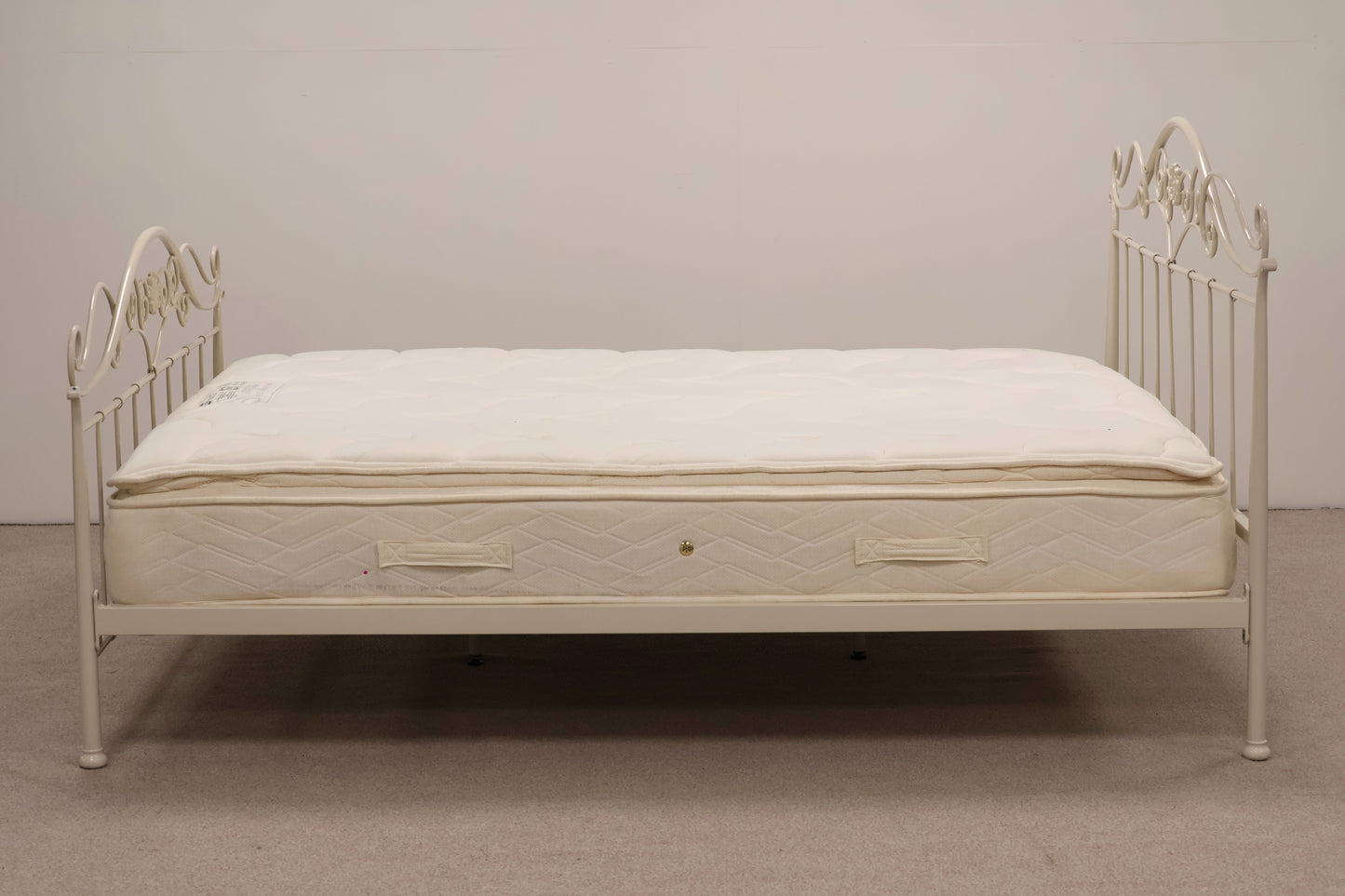King Size Ivory Bed with Mattress by Sealy