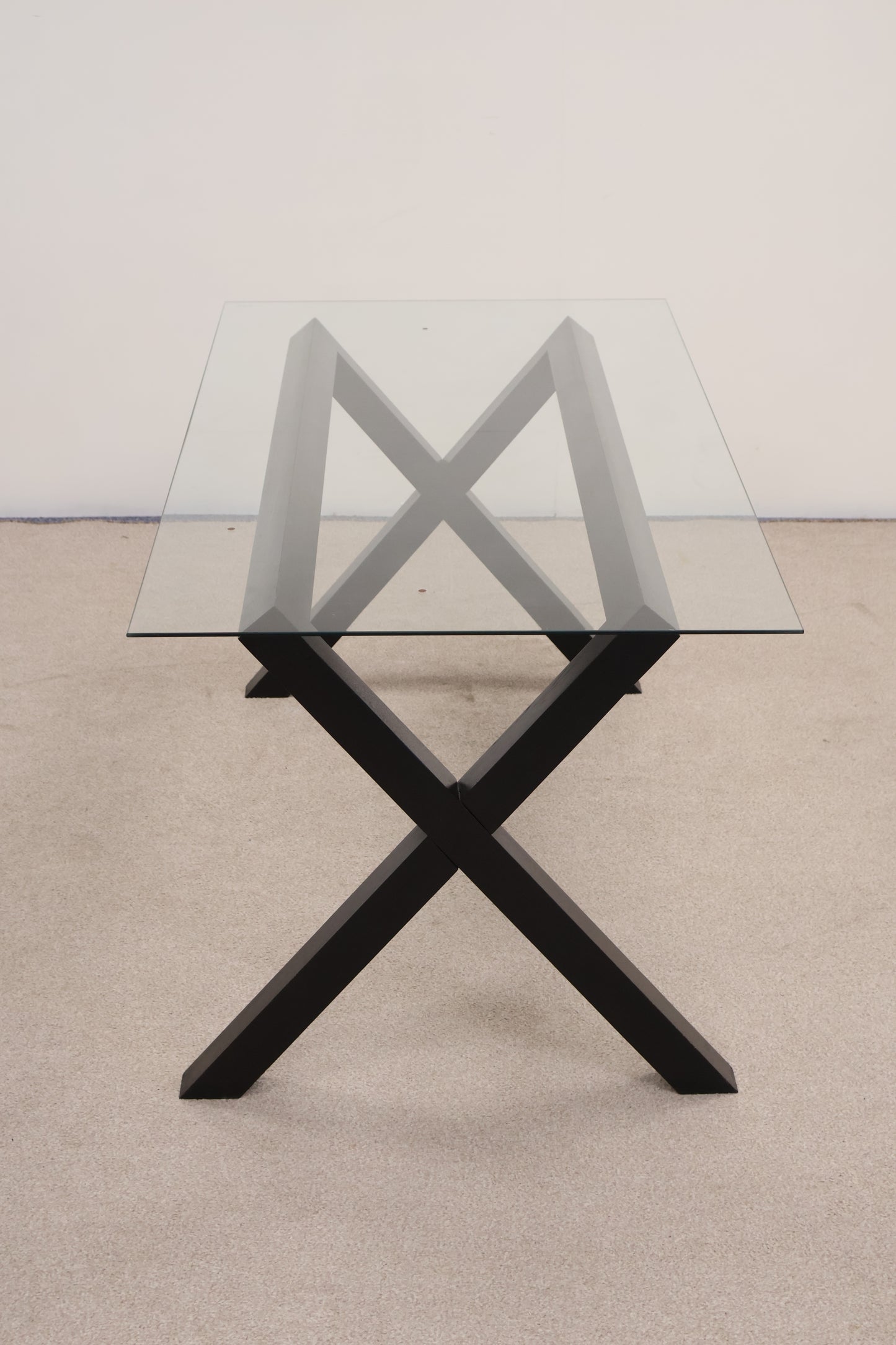 Glass Dining Table with Dark Wooden Base
