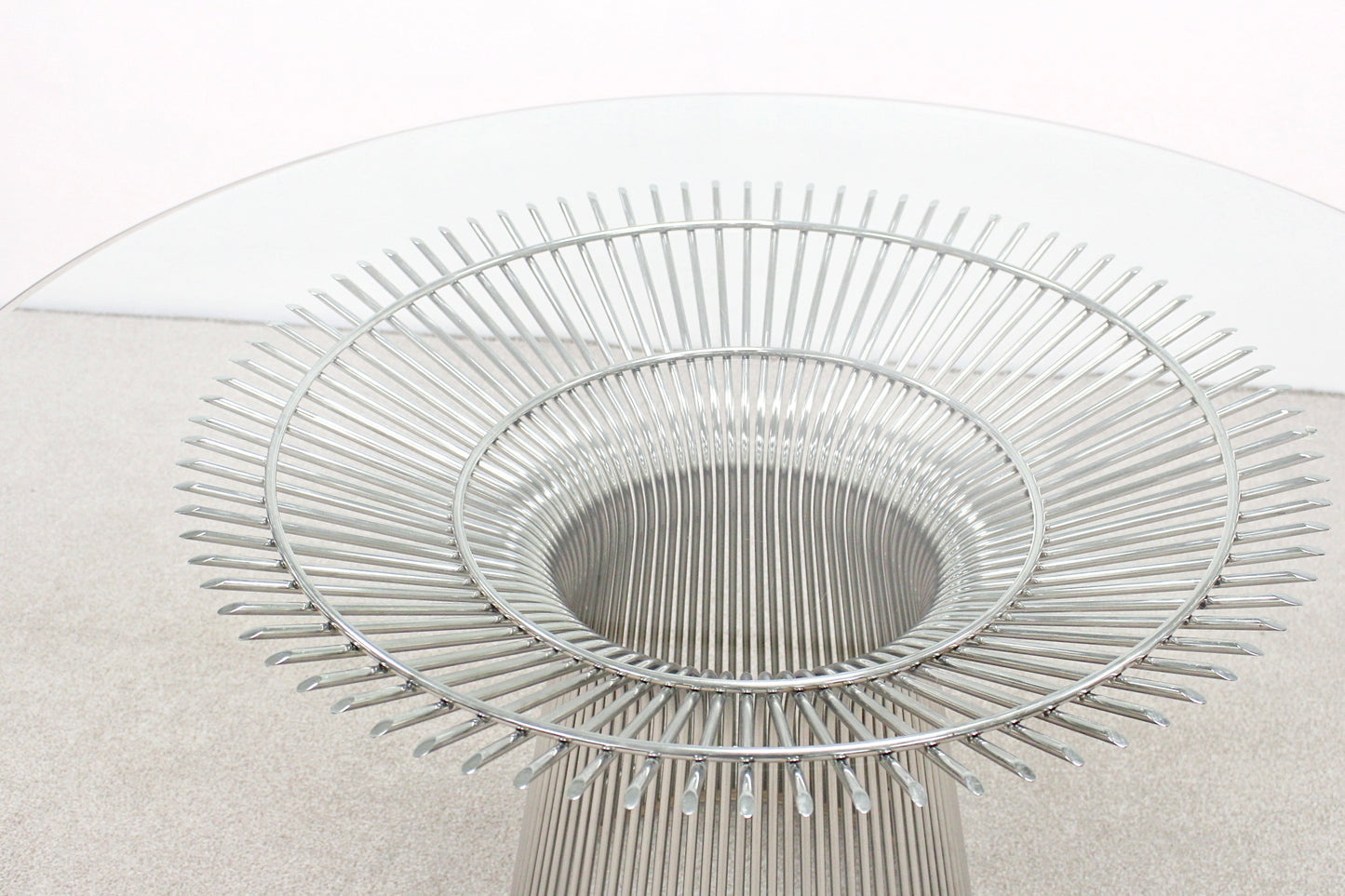 Circular Glass Table with Ornate Chrome base and Chairs