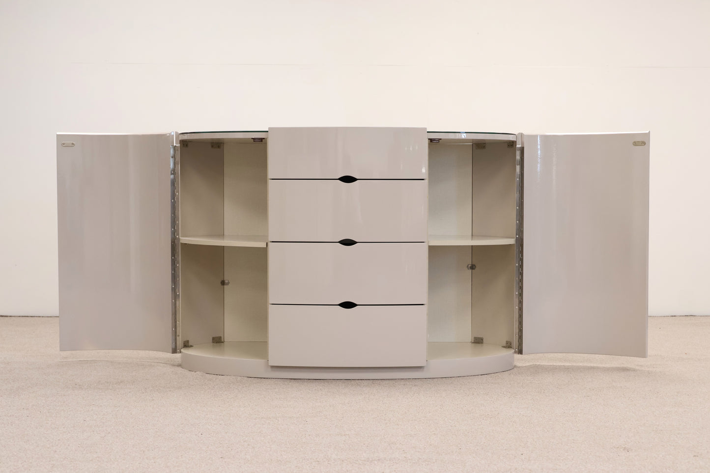 Taupe Chest of Drawers with Glass Top