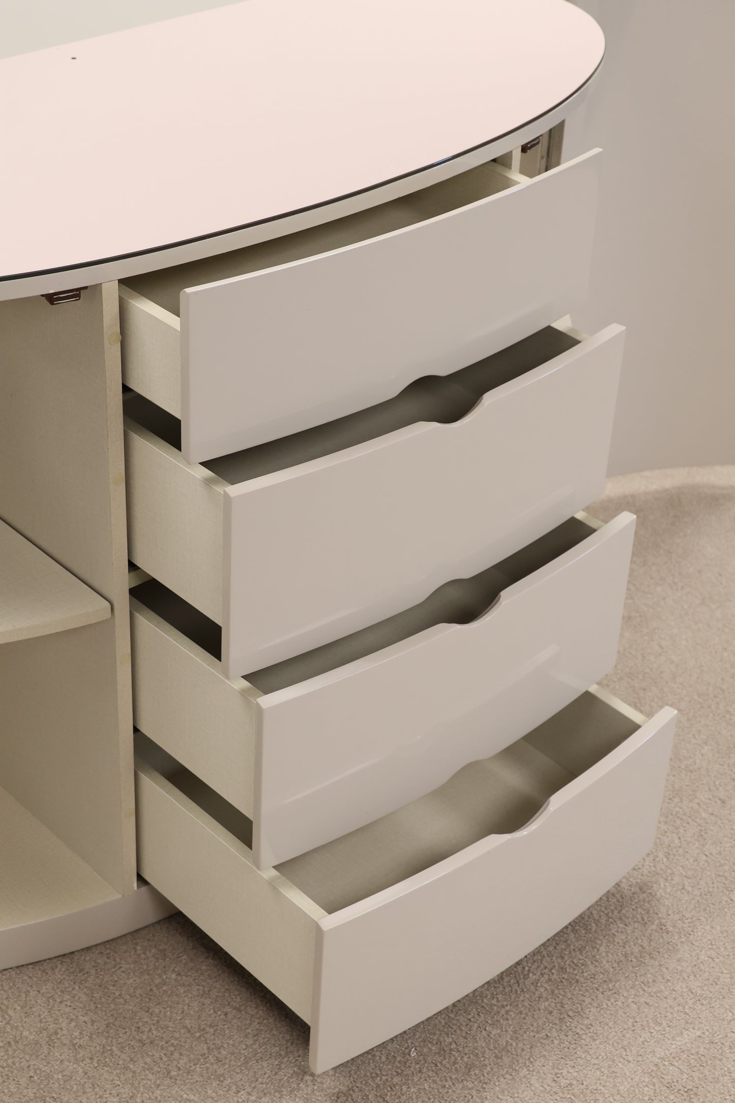 Taupe Chest of Drawers with Glass Top