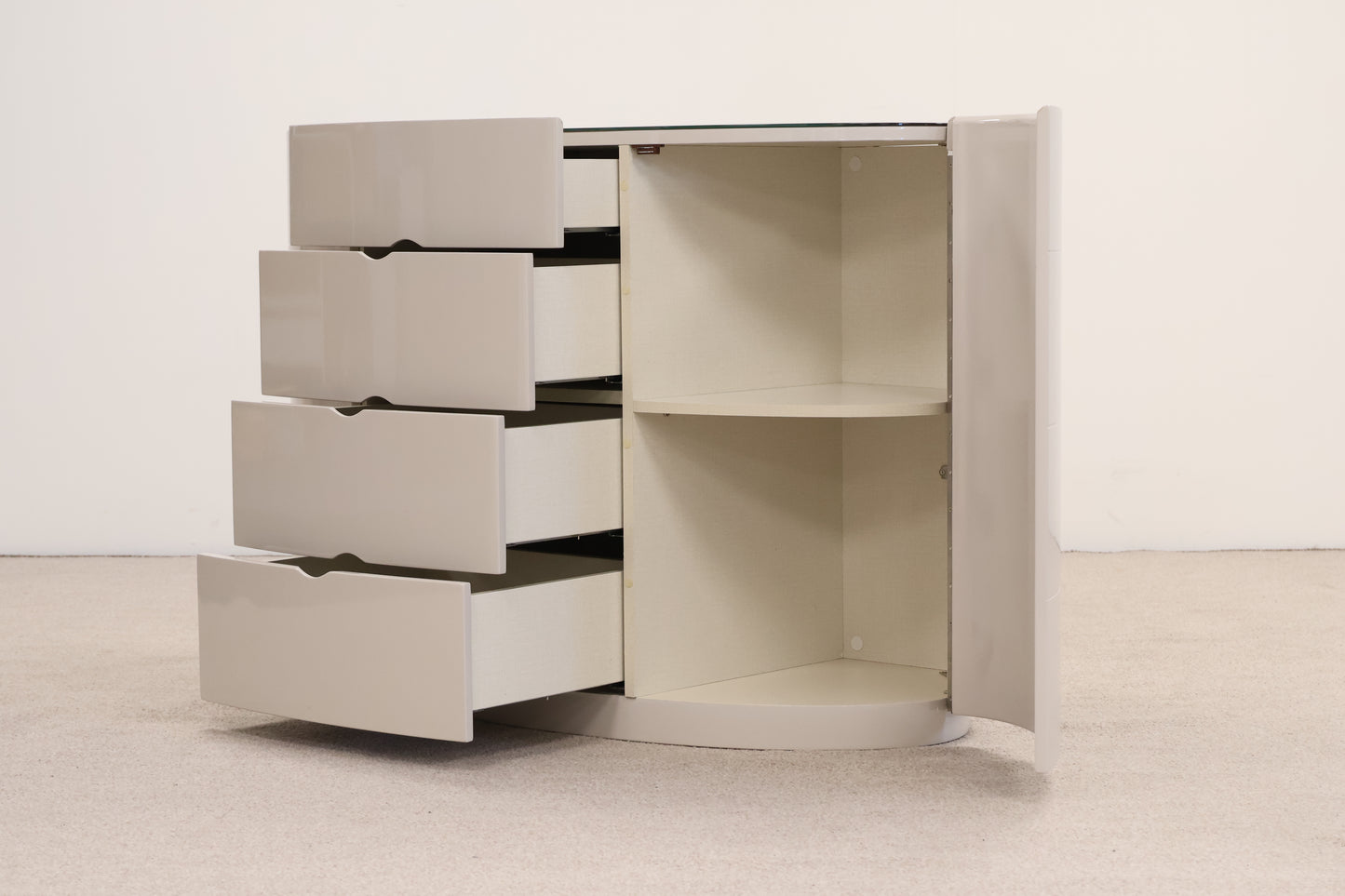 Taupe Chest of Drawers with Glass Top