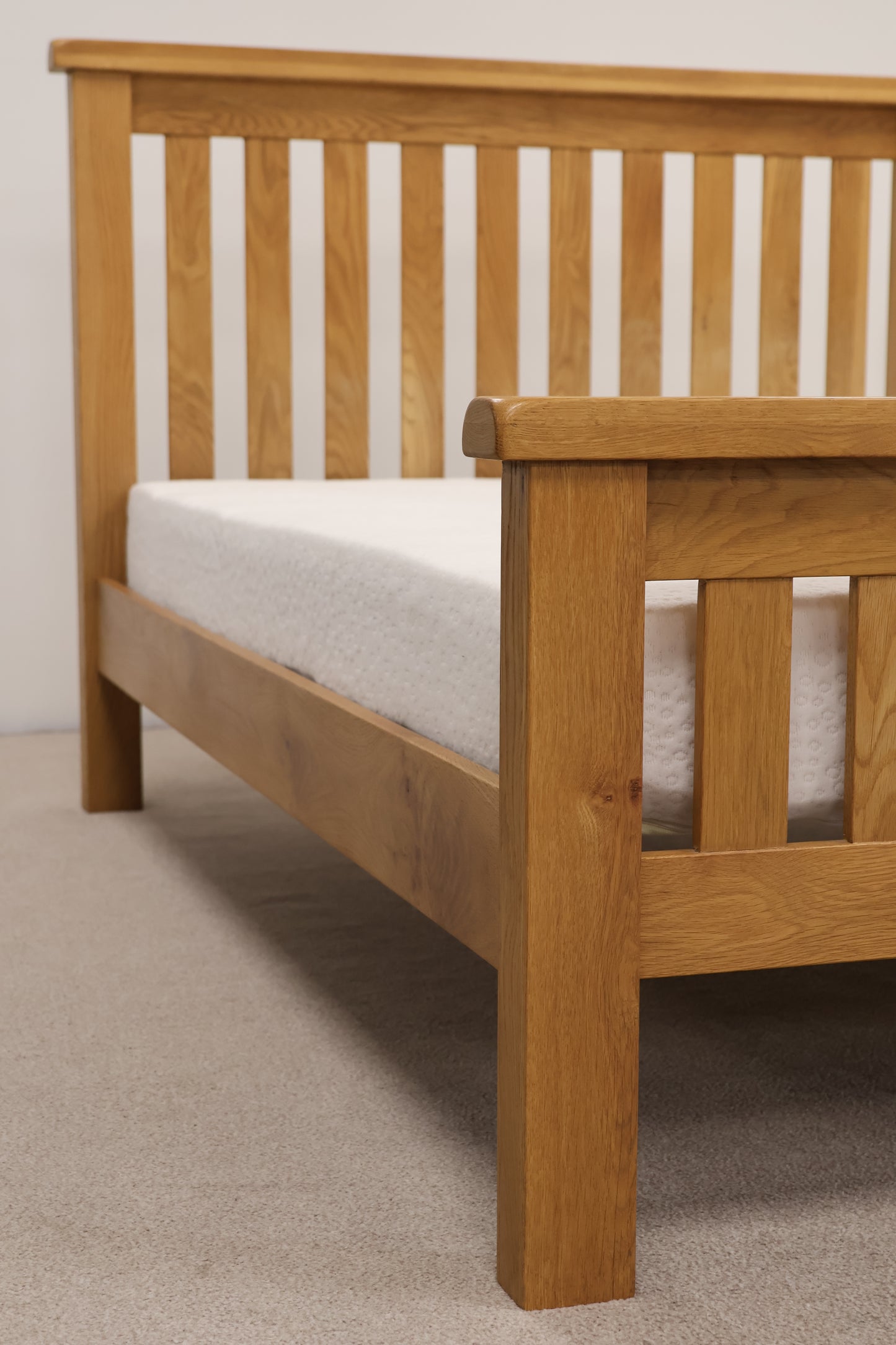 Oak Double Bed with Memory Foam Mattress