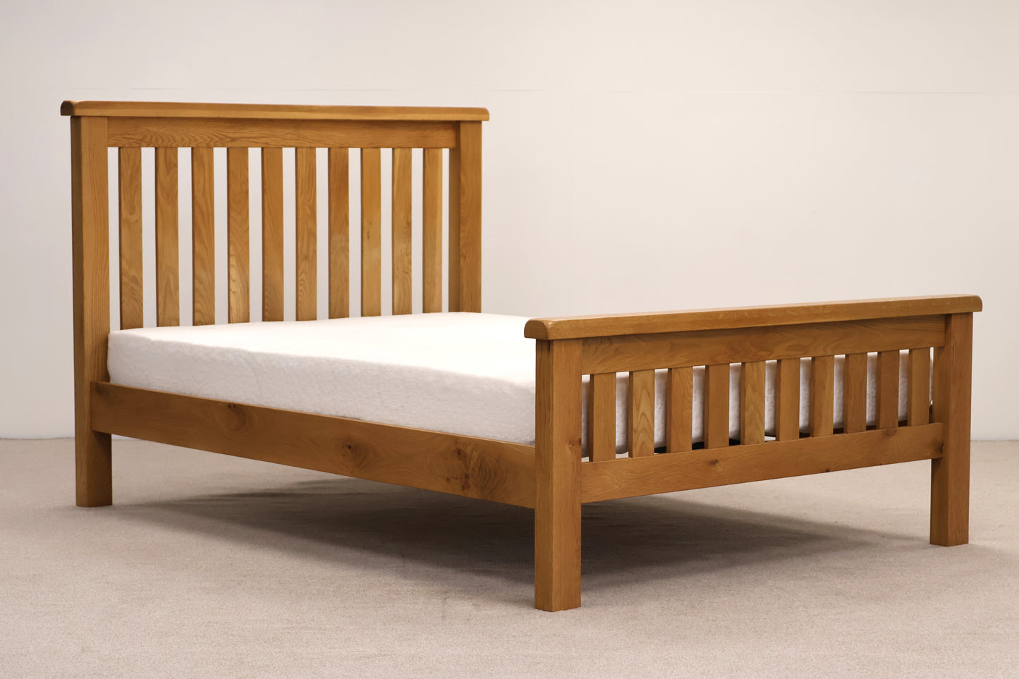 Oak Double Bed with Memory Foam Mattress