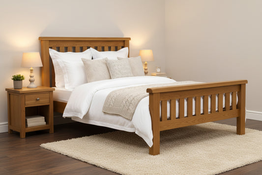 Oak Double Bed with Memory Foam Mattress