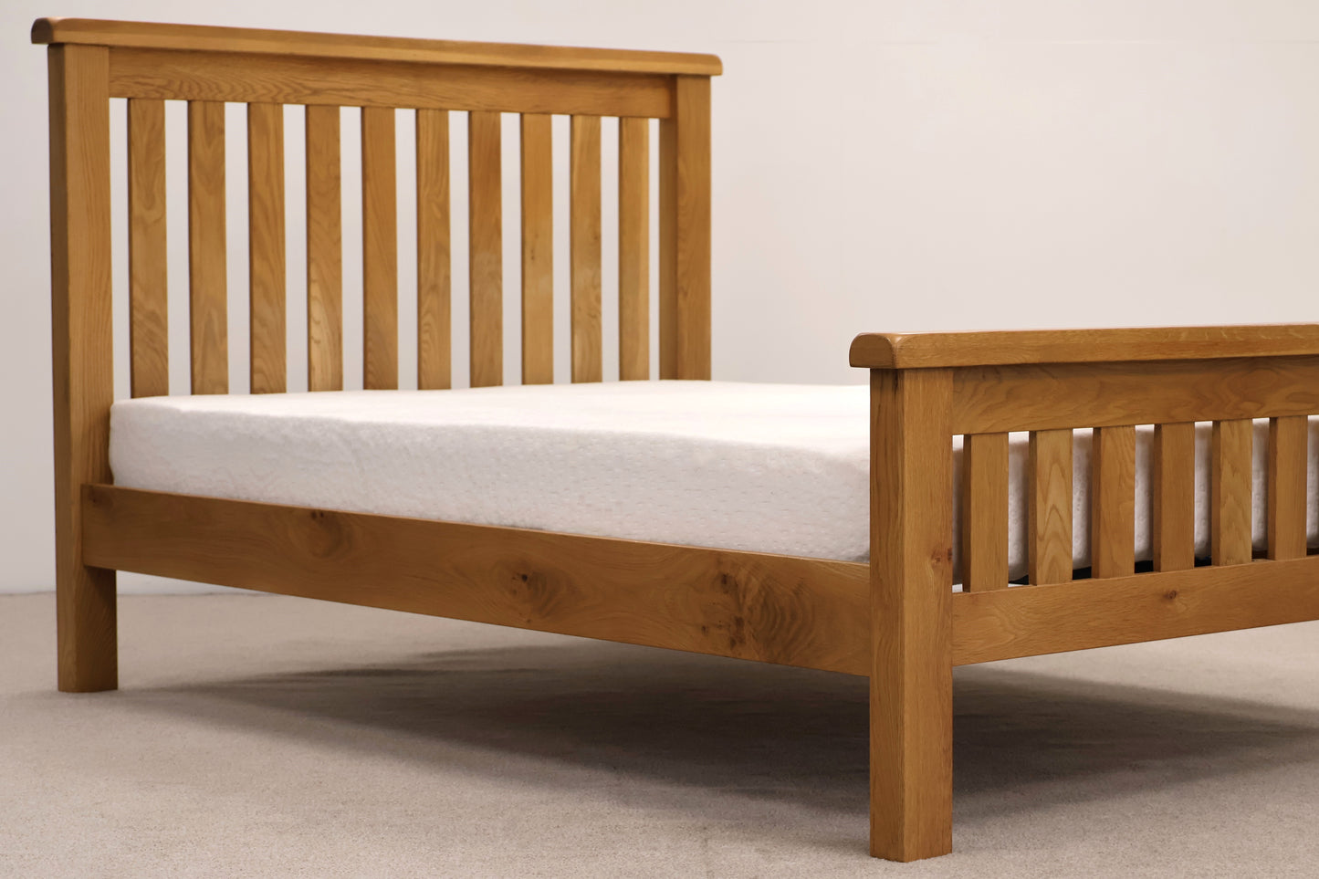 Oak Double Bed with Memory Foam Mattress