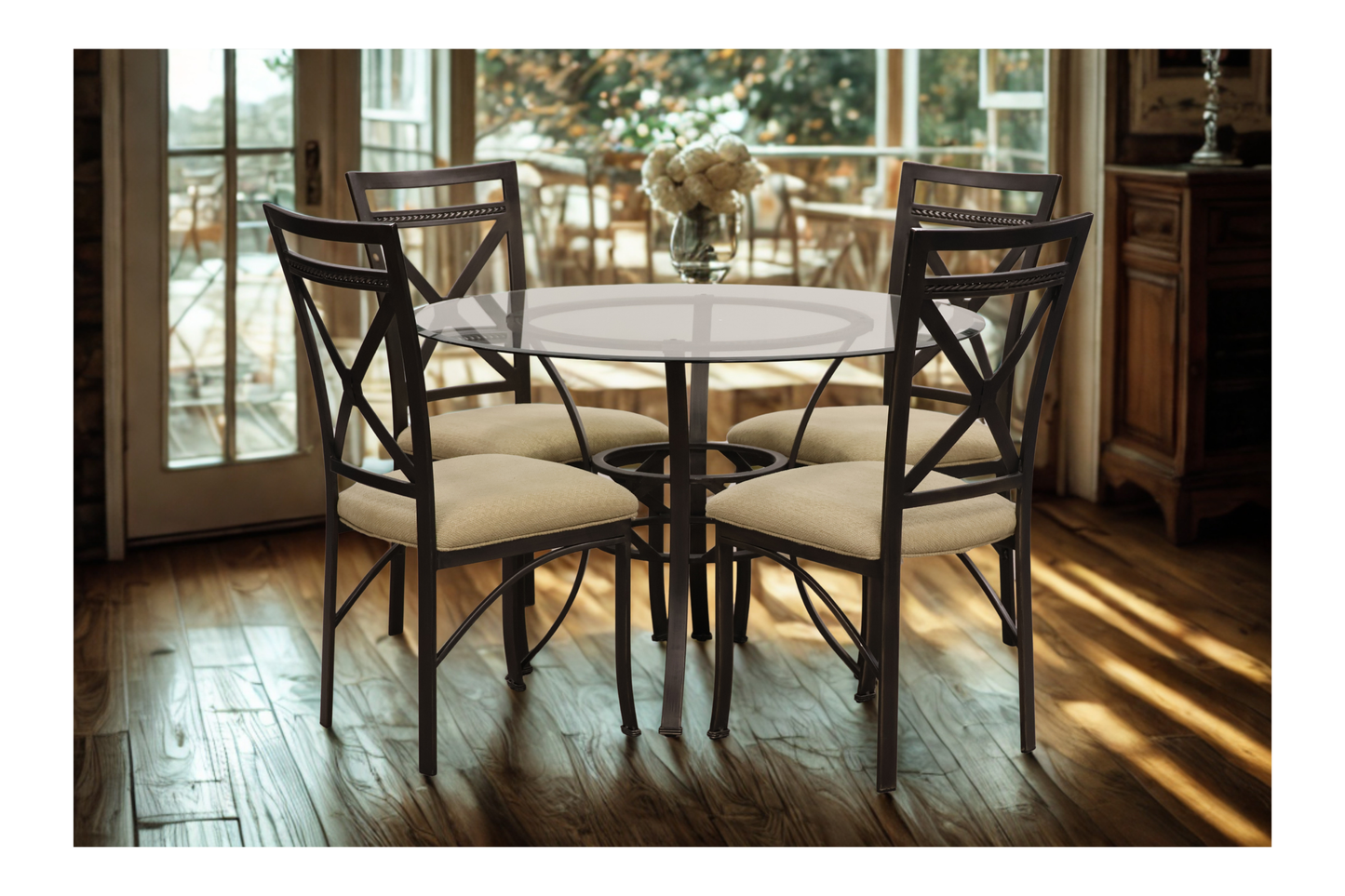 Circular Glass Dining Table & Chairs