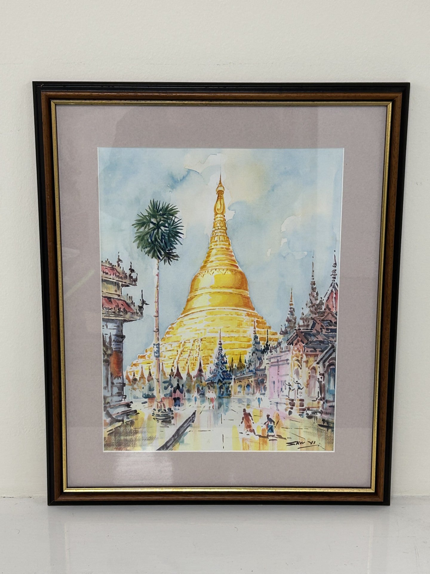 Watercolour Painting of a Thai Yellow Monument
